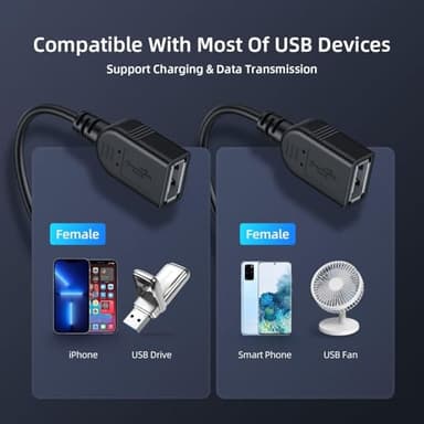 【2025 Upgraded】 USB 2.0 A Male to 2 Dual USB Female Jack Y Splitter Hub Power Cord Extension Adapter Cable(Not Supporting CarPlay and Android Auto) - Image 3
