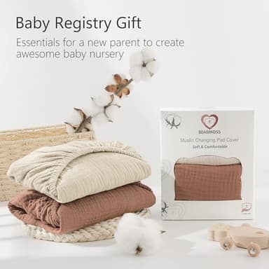 Bearmoss Changing Pad Cover, 2 Pack Muslin [100% Cotton] Diaper Changing Table Covers, 32'' x 16'' Soft Breathable Changing Pad Sheets for Unisex Baby Girls and Boys with Strap Holes (Cappuccino) - Image 6