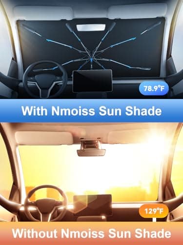 [2025 Upgraded] Nmoiss Windshield Sun Shade Umbrella [Graphene Rapidly Dissipates Heat] 99% UV Blocking Protects Car from Sun and Heat Damage, Keeps Cool and Protects Interior Medium (56" L x 31" W) - Image 2