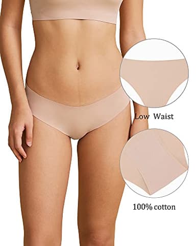 SHARICCA Women Seamless Cheeky Bikini No Show Panties Ladies Invisible Breathable Hipster Soft Stretch Underwear 7 Pack (Beige,M) - Image 2