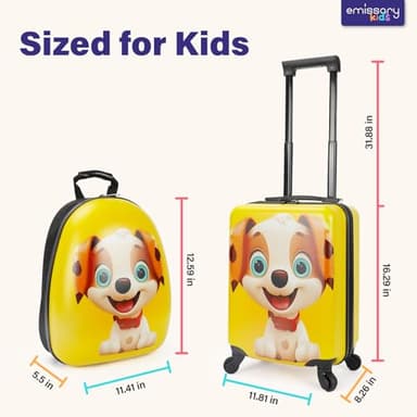 emissary Kids Luggage Set With Wheels For Boys Girls, Toddler 16’’ Hardside Suitcases With Backpack, Puppy Kids Carry on Luggage Set, Children Rolling Suitecase Airline Approved - Image 2