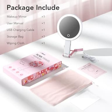 LitBear Travel Makeup Mirror with Lights, Rechargeable Double-Sided 10X/1X Magnifying Mirror, Portable Lighted Beauty Mirror, 3 Color Lighting, Dimmable Touch Screen, Tabletop Handhold Hanging (White) - Image 7