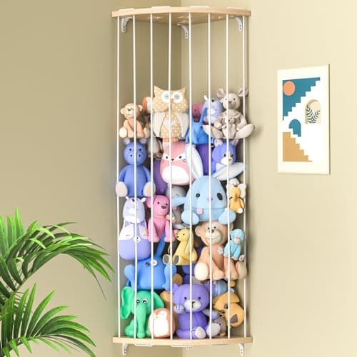 Jtksfcl Stuffed Animal Storage Wood Corner Plush Toys Holder with Star Pattern, Length Adjustable Hanging Stuffed Animal Toy Organizer Shelf for Nursery Play Room Bedroom Kid Room - Image 1