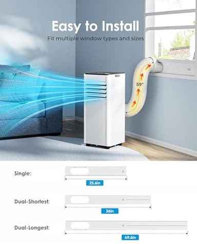 Feelfunn 10000BTU Portable Air Conditioners - Cools 450 Sq.Ft, 3-in-1 Portable AC Unit with Fan & Dehumidifier, Sleep Mode, 24H Timer, Remote Control, Window Kit for Bedroom Office Apartment Dorm - Image 6