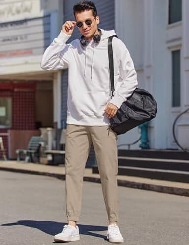 COOFANDY Mens Cotton Drawstring Cargo Pants - Outdoor Hiking Gym Twill Joggers with Pockets for Men, US 36(L), Black - Image 4