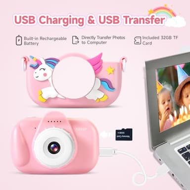ZUODUN Kids Camera Toys for Girls Age 3-8, Kids Digital Camera Toddler Camera for 3 4 5 6 7 8 Years Old Birthday Gifts, 1080P Video Cameras with Cute Protective Cover & 32GB SD Card - Image 5