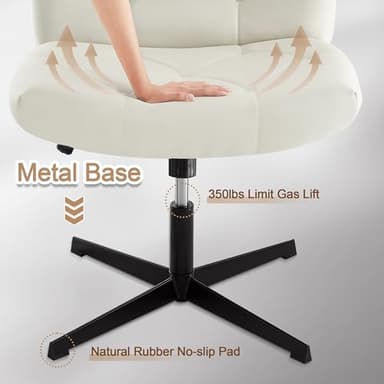 VECELO Modern Armless Criss Cross Chair No Wheels with Comfy Wide Fabric Padded Seat & Back, Swivel & Height Adjustable for Home/Bedroom/Make Up, Beige - Image 6