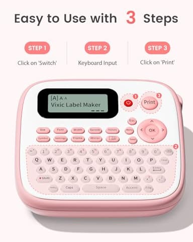 Vixic Pink Label Maker, D210S Label Maker with Tapes Waterproof, Handheld Label Makers Labeler Includes USB-C for Power, Easy-to-Read Screen, Multiple Fonts Icons Frames for Home Office Organization - Image 2