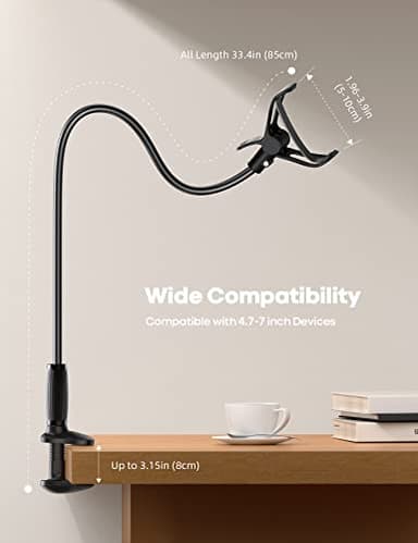 Lamicall Gooseneck Phone Holder for Bed - [Upgraded Stable Clip] for Desk, Headboard, Bed, Bedside, Table, Flexible Gooseneck Long Arm Stand, Overhead Cell Phone Clamp Mount, for All 4-7” Devices - Image 5
