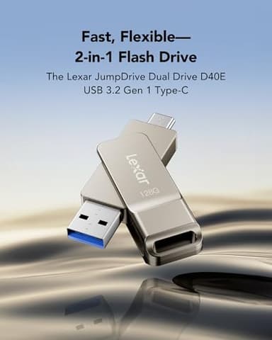 Lexar D40E 128GB Dual USB 3.2 Gen 1 Type-C Jump Drive, USB-C Flash Metal Housing Swivel Design Thumb Drive - Image 3
