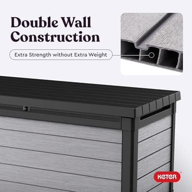 Keter Denali 150 Gallon Resin Large Deck Box with Double Wall 20mm Panels - Paintable and Drillable-Organization and Storage for Patio Furniture and Outdoor Items, Grey & Black - Image 8