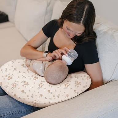 Konssy 2 Pack Nursing Pillow Covers, Soft and Comfortable Nursing Cover for Breastfeeding Pillows, Pillow Slipcover for Baby Girls Boys Newborn(Brown, Blossom) - Image 2