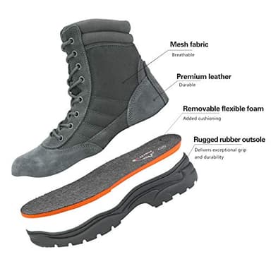 NORTIV 8 Men's Military Tactical Work Boots Side Zipper Leather Motorcycle Combat Boots Trooper(6-8 Inches),Size 9W,Dark Grey-8 Inches - Image 5