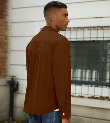 hawalili Mens Corduroy Jacket Shirts Long Sleeve Button Down Shacket Jacket with Flap Pockets Brown X-Large - Image 5