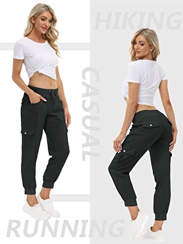 MoFiz Women Cargo Pants with Pockets Lightweight Outdoor Summer Travel Casual Hiking Pants Running Joggers Sweatpants Elastic Waist Dark Grey 2XL - Image 3
