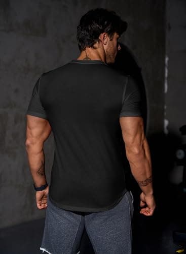 JMIERR Muscle Shirts for Men Slim T Shirt V-Neck Hip Hop Longline Henley Black Shirt Short Sleeve Gym Workout Athletic Tees Shirts,US 38(S) - Image 6