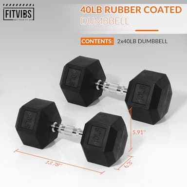 Fitvids Hex Dumbbells Rubber Coated Hand Weights Pairs for Exercises and Fitness, 40 LB Pair - Image 2