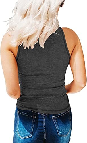 KINLONSAIR Women's Sleeveless Henley Tank Tops Ribbed V Neck Button Down T Shirts Summer Slim Fit Tee Tops Dark Gray - Image 2