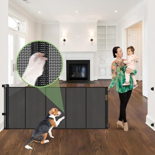 96 Inch Wide Reinforced Retractable Baby Gate with Support Rods, Extra Long Dog Gate Retractable Gate Outdoor Gates for Decks, Prevent Crawling Under Extra Long Baby Gates for Large Openings, Black - Image 1