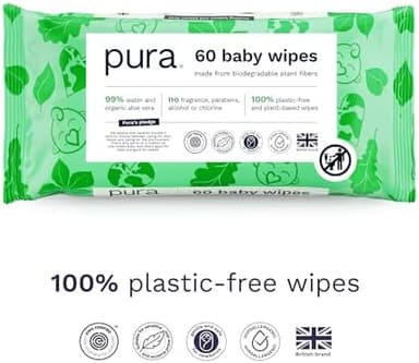Pura Natural Sensitive Baby Wipes, 99% Water, Unscented & Hypoallergenic, Suitable for Sensitive & Eczema-prone Skin, Hypoallergenic, EWG Verified, 10 Pack of 60 Wet Wipes (600 Diaper Wipes) Bulk Buy - Image 5