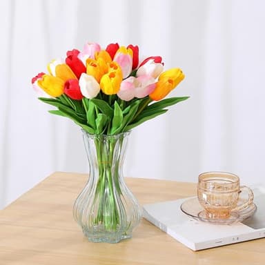 SITUMEIZI Fake Flowers Tulips Artificial Silk Flower 15pcs Real Touch 14" for Spring Easter Home Kitchen Wedding Bouquet Bulk Mother's Gift Day Decorations(Assorted Colors,5) - Image 5