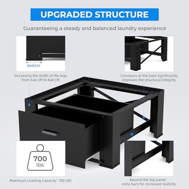 MATALDE 29" Washer Dryer Pedestal with Drawer - 2 Pack Laundry Pedestals for Washer and Dryer Stand, Steel Washing Machine Stand Raiser, 14.3'' Height Black - Image 5