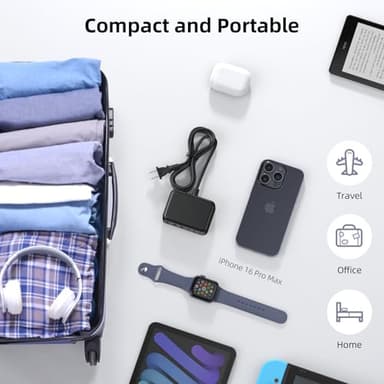 USB C Charger Block, 100W GaN 6 Port PD USB C QC USB A Wall Charger Adapter Plug Cube, Super Fast Type C Charging Station Hub for iPhone 17 16 15 14 13 Pro Max iPad Samsung Pixel 5ft Extension Cord - Image 5