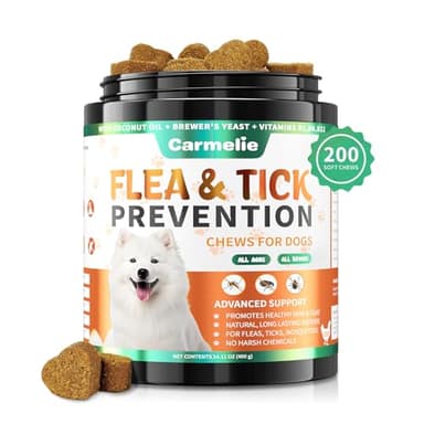 Carmelie Flea and Tick Prevention for Dogs Chewables - 200 Soft Chews Natural Dog Flea and Tick Chewables, Oral Flea Supplement for Dogs, Puppy Flea Support - All Breeds & Ages - Chicken Flavor - Image 1