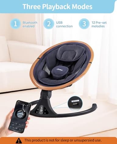 LAREX Baby Swing to Toddler Electric Infant Swing Portable for Newborn Boy Girl, 5 Sway Speeds with Remote Control, 12 Preset Melodies and Bluetooth, 0-6 Months Max 20 Lbs(Dark Wood Grain) - Image 5
