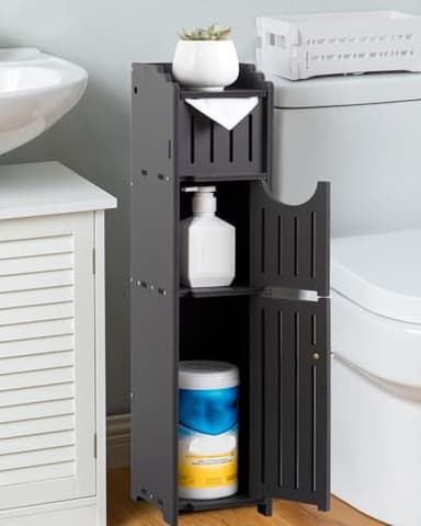 AOJEZOR Bathroom Storage Cabinet: Small Bathroom Storage Cabinet - Toilet Paper Holder Fit for Mega Roll,Black - Image 4