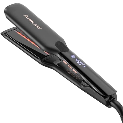 ANNLARY Hair Straightener, 1.75 Inch Flat Iron with Infrared and Ionic Technology, Titanium Plate with Ceramic Coating Dual Voltage Straightener with Heat-Resistant Silicone for All Hair Types - Image 1