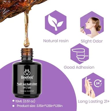 Beetles 15ml Nail Foil Glue, Foil Transfer Gel for Nails Stickers Transfer Nail Art Gel Nail Polish Soak Off LED Lamp Required Manicure DIY at Home Fall Nail Gifts for Women - Image 7