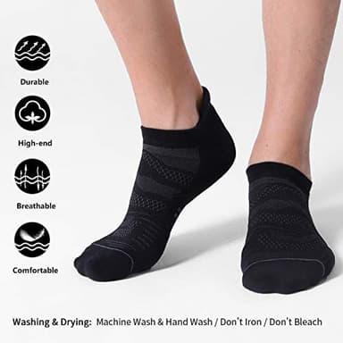 CelerSport 6 Pack Men's Running Ankle Socks with Cushion, Low Cut Athletic Sport Tab Socks, Black, Shoe Size: 9-12 - Image 3
