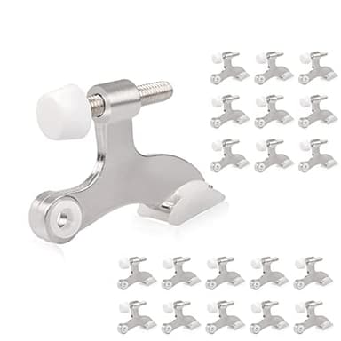 HOMOTEK 20 Pack Hinge Pin Door Stopper, Hinge Stops for Top of Door, Adjustable Deluxe Heavy Duty Door Stop 2-1/2x1-3/4 inch, with White Rubber Bumper Tips, Satin Nickel - Image 1