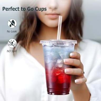 AOZITA 100 Pack, 16 Oz Plastic Cups With Lids and Straws, Iced Coffee Cups With Lids Disposable Clear Cups With Lids - for Iced Coffee, Smoothie, Milkshake and Cold Drinks - Image 4
