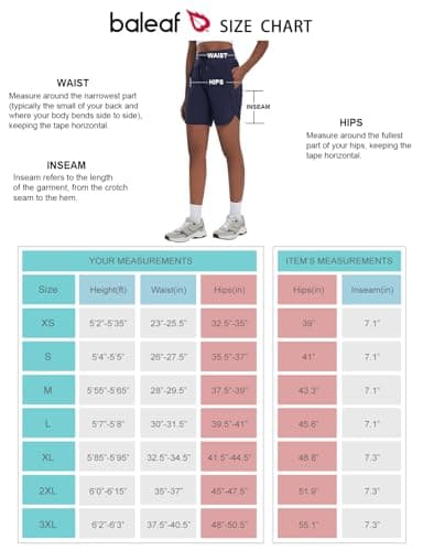 baleaf Women's 7" Long Running Shorts Athletic Workout Gym Quick Dry Hiking Shorts High Waisted Zipper Pocket Navy L - Image 6
