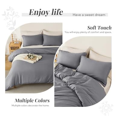 MILDLY Super Soft Duvet Cover - 100% Washed Microfiber Dark Grey Comforter Cover Set 3 Pieces with Zipper Closure & Corner Ties (No Comforter) - Image 7