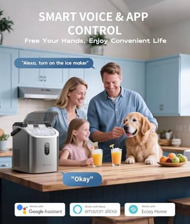 ecozy Nugget Ice Maker Countertop, Smart Portable Crushed Ice Maker with Voice Control, Pellet Chewable Ice 33lbs/24H, Self-Cleaning, with APP WiFi, Timer Function and Status Alerts, Bonus TDS Meter - Image 4