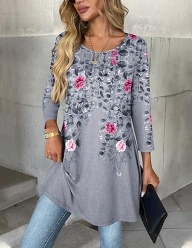Zeagoo Summer Tops Trendy Three-Quarter Sleeve Women Shirts Floral Print Casual Blouses Business Outfits 2025 - Image 2