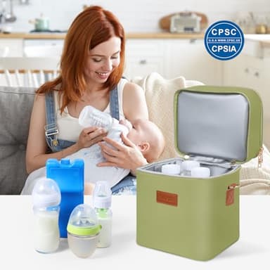 PIIOSER Breastmilk Cooler Bag with Ice Pack Fits 6 Baby Bottles Up to 9 Ounce, Insulated Baby Bottle Tote Bags, Double Layer Waterproof Leak-Proof with Shoulder Strap for Nursing & Working Mom (Green) - Image 8