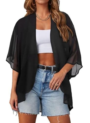 Hawaiian Shirt for Women Classic Floral Print Duster Casual Daily Dusters(A-Soild Black,M) - Image 1