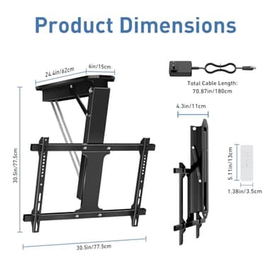 Electric Ceiling TV Mount with Remote, Motorized Ceiling Mount TV Bracket Flip Down for 32 to 71 inch Flat Curved Screen Mount Drop Down for Flat Pitched Roof Indoor Outdoor(Black) - Image 6