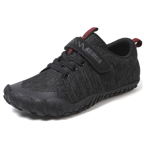 KUBUA Kids Sneakers Boys Girls Barefoot Shoes Naturally Minimalist Zero Drop Splay Shoes for Sports Running Tennis Walking Athletic A Black Size 6 Big Kid - Image 1