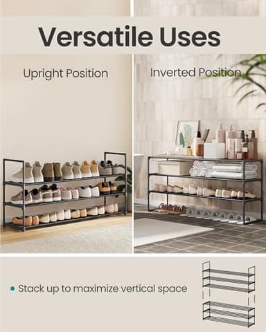 SONGMICS Shoe Rack, 3-Tier Shoe Organizer, Metal Storage Shelf, Upright or Upside Down, for 20-24 Pairs, Stackable, for Entryway, 11.8 x 46.1 x 21.7 Inches, Black ULSA033B01 - Image 5