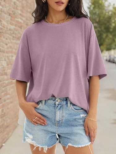 ATHMILE Plus Size Tops Womens Oversized T Shirts Loose Fit Crewneck Short Sleeve Tops Casual Blouse Y2K 2025 Basic Tee Beach DarkPink - Image 7