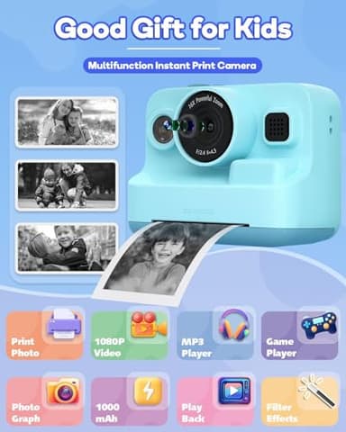 Dylanto Kids Camera Instant Print,1080P Kids Instant Cameras That Print Photos,Christmas Birthday Gifts for Girls Age 3-12,Portable Toy for 3 4 5 6 7 8 9 10 Year Old Girls Boys-Blue - Image 2