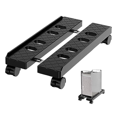 Adjustable Mobile CPU Stand, Ventilated Computer Tower Stand with 4 Caster Wheels Fits Most PC Tower, Under Desk CPU Holder PC Floor Cart Computer Riser for Gamers and Students (Large Black) - Image 1