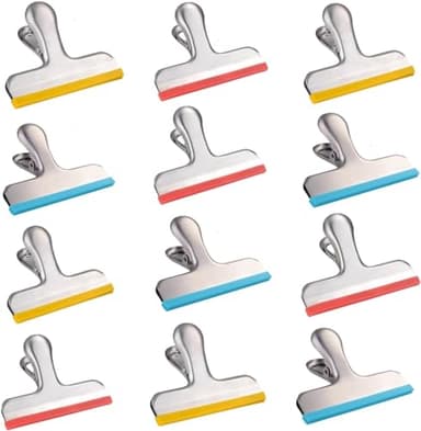HOUSE AGAIN 12 Pack Stainless Steel Chip Bag Clips Covered with Silicone - NO More Sharp Edges - Color Coded for Food Bags - Air Tight Seal, Heavy Duty for Kitchen and Office, 3 Inches - Image 8