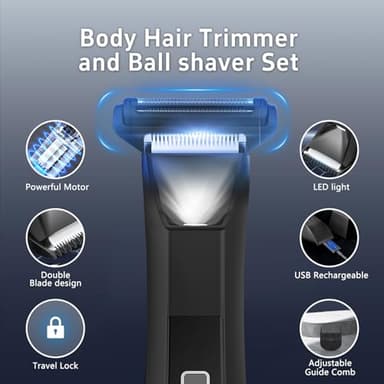 Beatslm Body Trimmer for Men, Groin & Body Hair Trimmer, Ball Foil Shaver, Nose Hair Clippers, 3 in 1 Men's Waterproof Wet/Dry Groomer with Travel Case &Travel Lock, LED Display, Black - Image 2