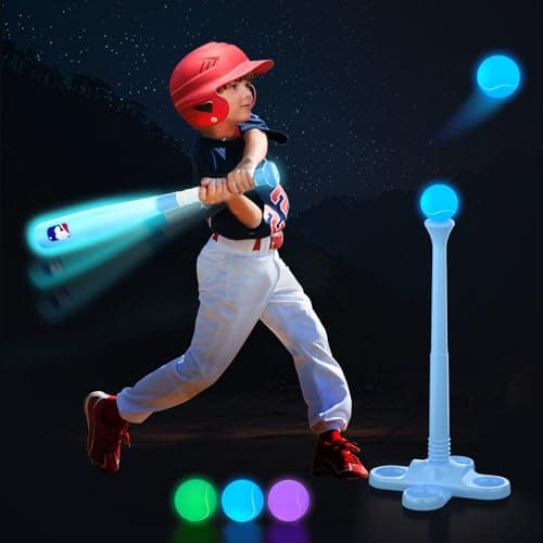 Leshein LED Tball Set for Toddlers 3-5, 5-8, Light up Tee Ball Set for Toddlers, Glow in The Dark T Ball Set for Kids 3-5, Kids Outdoor Toys Baseball Toys Gifts for Boys Girls (Blue) - Image 1